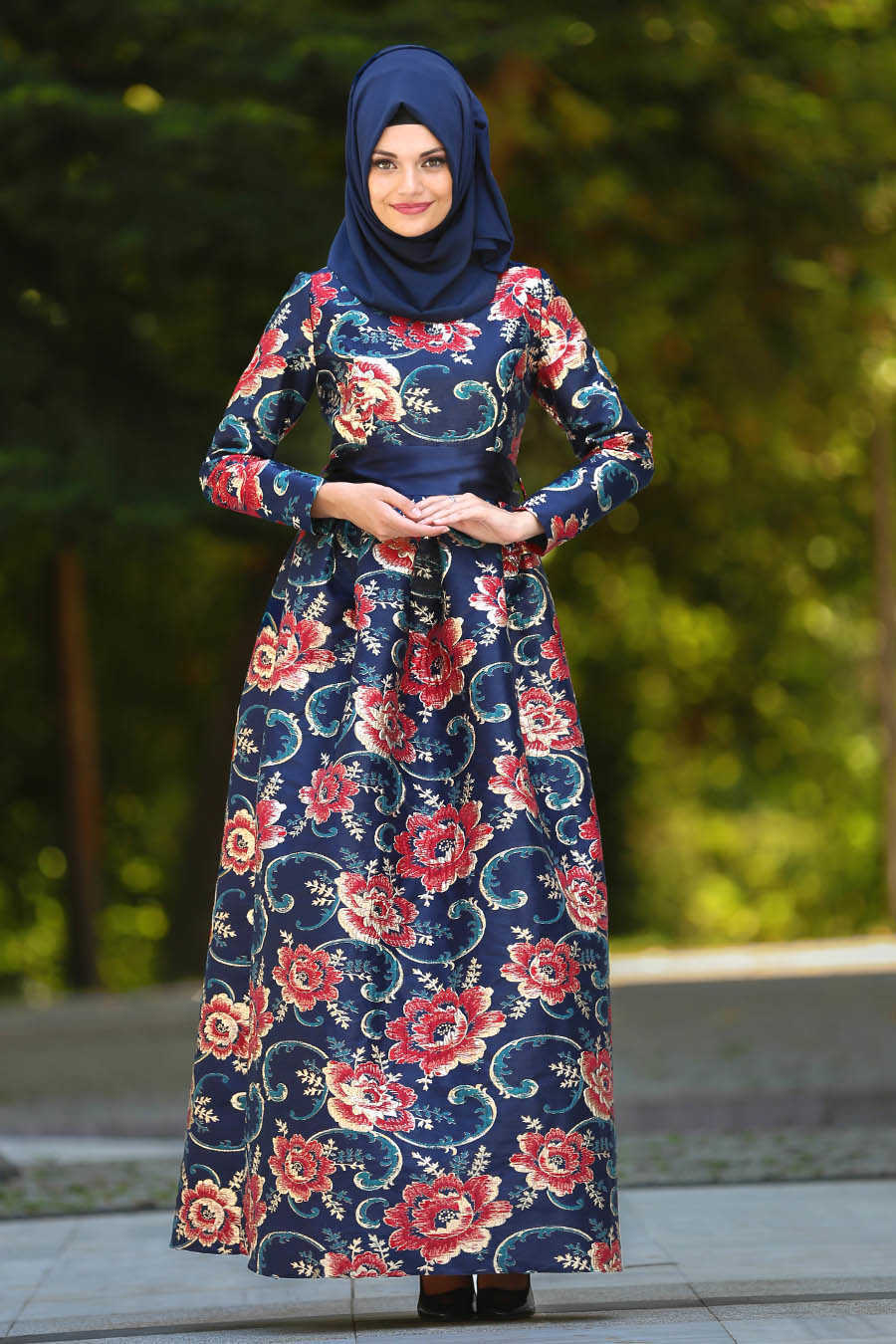 Stylish Navy Blue Modest Islamic Clothing Prom Dress 24411L – Joozal