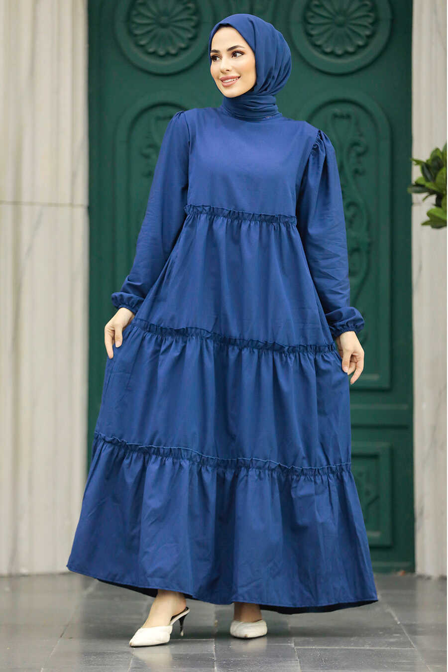 İndigo Blue Hijab Turkish Dress 29712IM 
