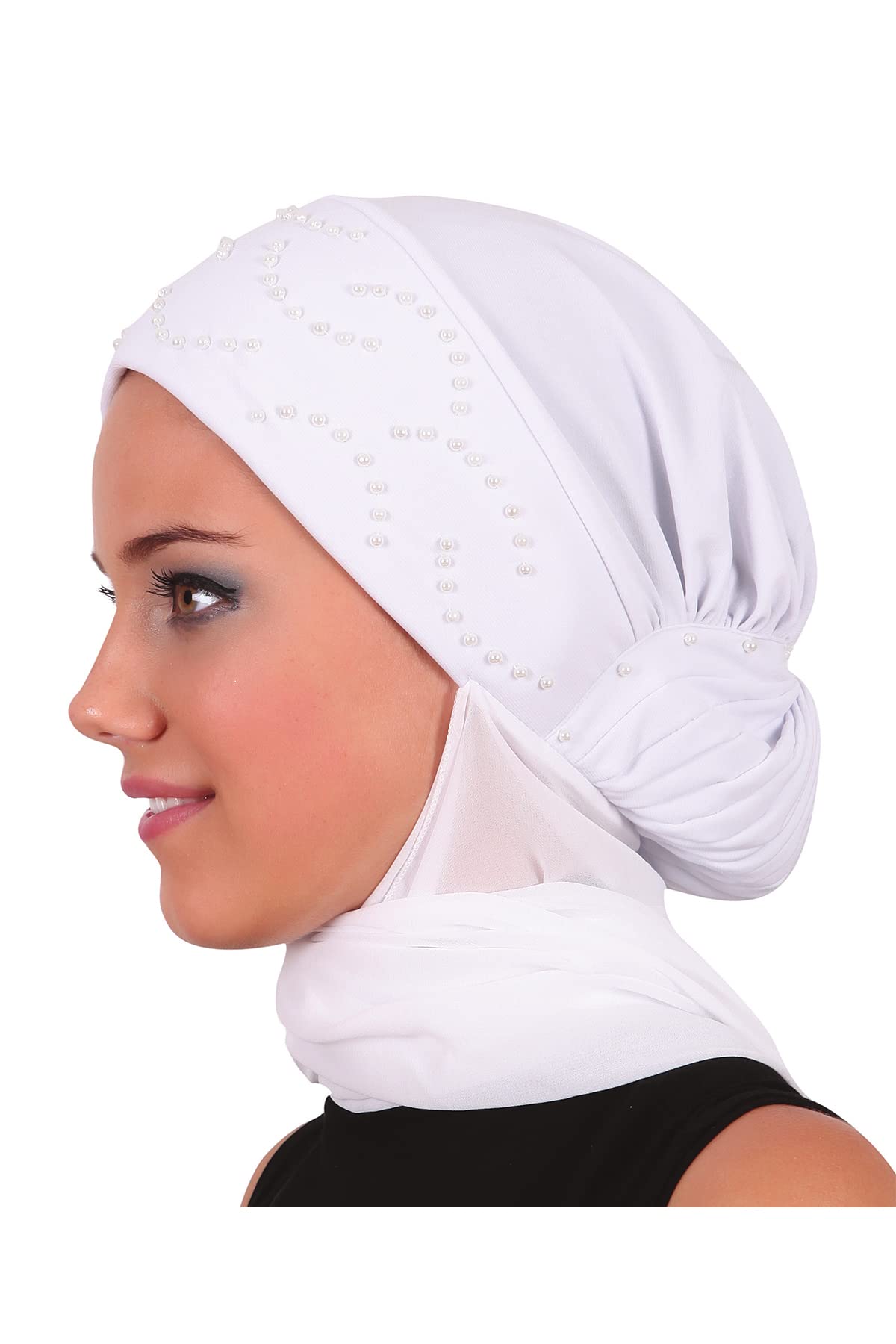 White Hand Made Pearl Bonnet Turban Strip Fitted Shawl Jooz920 – Joozal