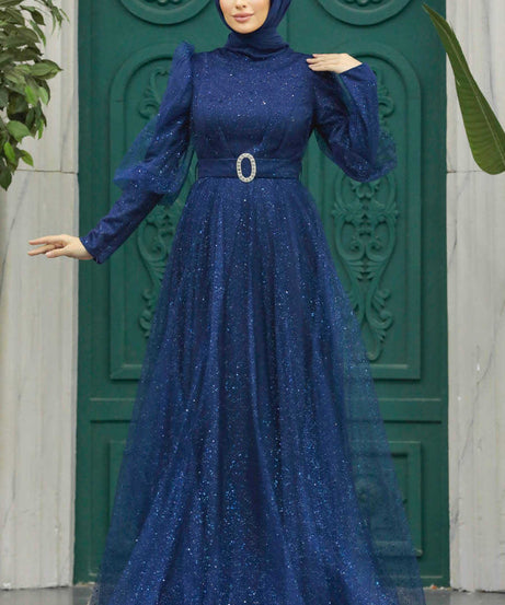 Robe de mariée hijab bleu marine moderne 23041L