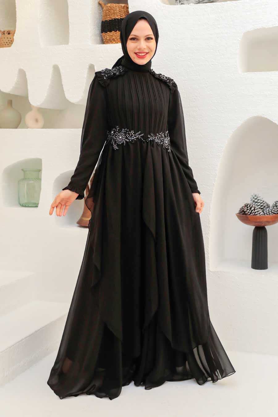 Stylish Black Modest Islamic Clothing Prom Dress 3753S - Neva-style.com