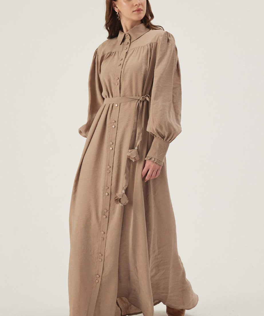 Robe Evelyn à double bouton - Camel