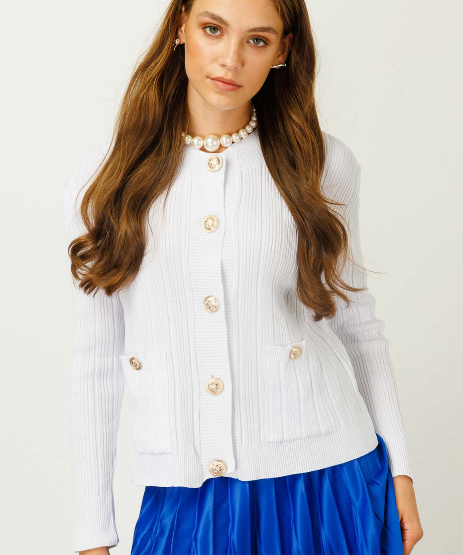 Cardigan tricot bouton dame - blanc