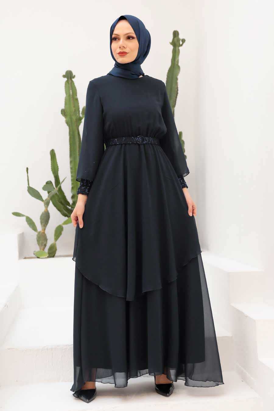 Modern Navy Blue Modest Islamic Clothing Wedding Dress 23310L 