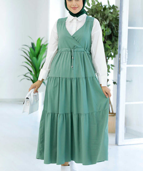 Almond Green Hijab Gilet Dress 577CY
