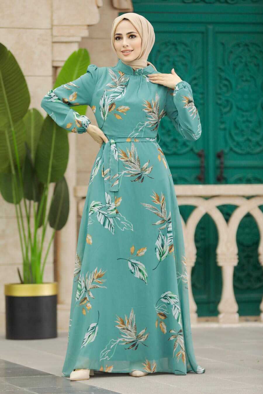 Neva Style - Orange Muslim Long Dress Style 5858T - tesetturisland.com