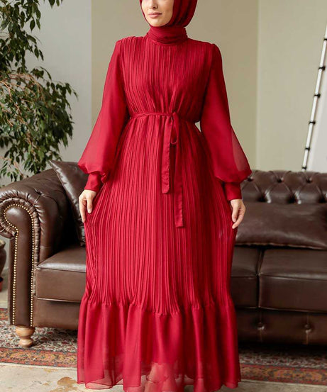 Claret Red Muslim Dress 3747BR