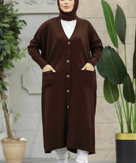 Dark Brown Hijab Knitwear Cardigan 33650KKH