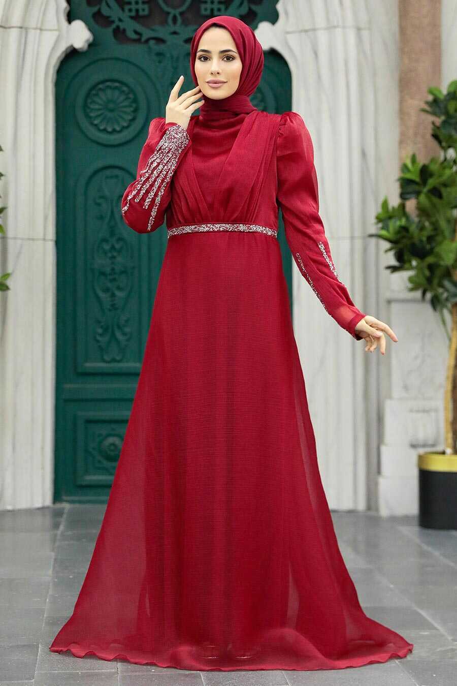 Neva Style - Elegant Smoke Color Muslim Engagement Dress 25854FU-  Neva-style.com