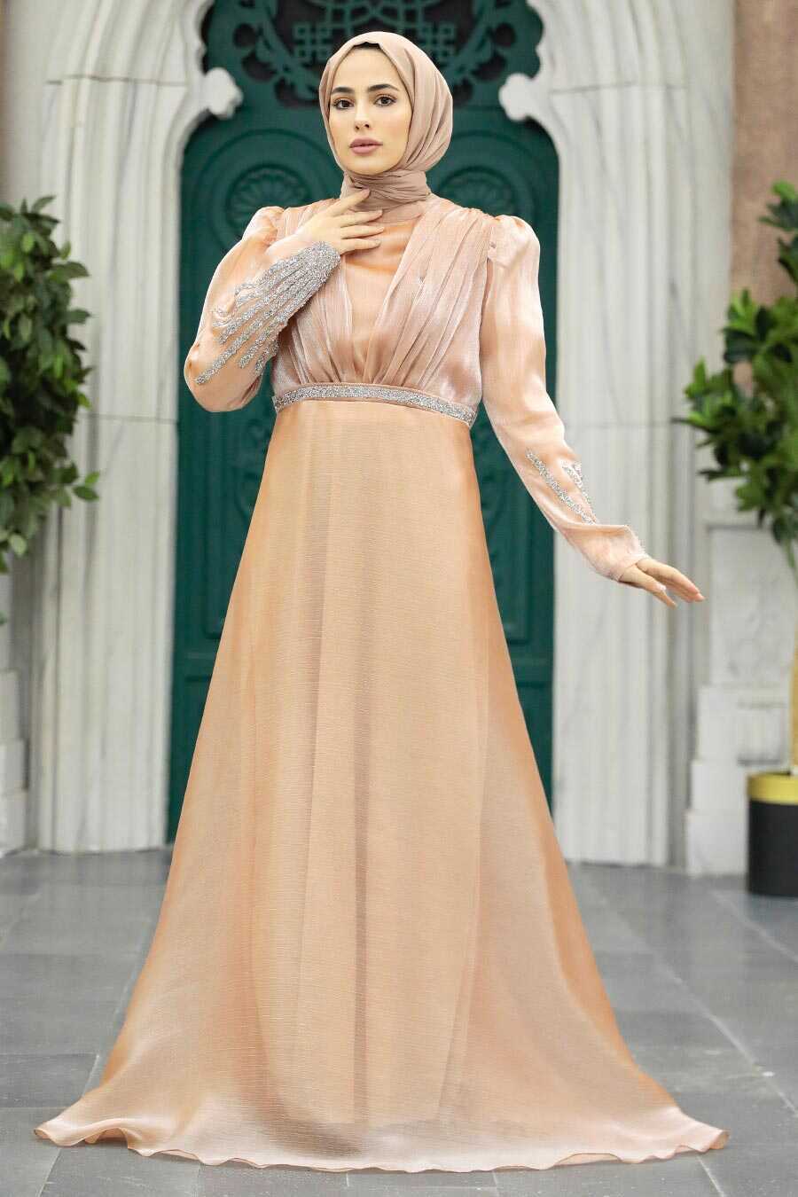 Elegant Salmon Pink Muslim Engagement Dress 25854SMN – Joozal