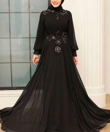 Modern Black Modest Islamic Clothing Prom Dress 765S