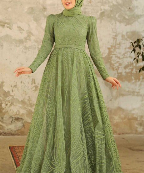 Modern Mint Islamic Clothing Engagement Dress 2294MINT