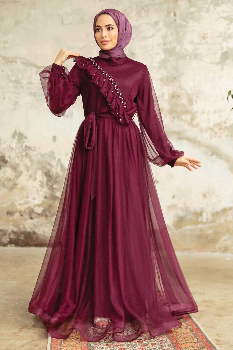 Neva Style - Plum Color Muslim Dress 3747MU - tesetturisland.com