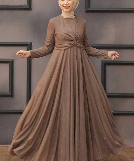 Plus Size Brown Islamic Clothing Evening Dress 5397KH