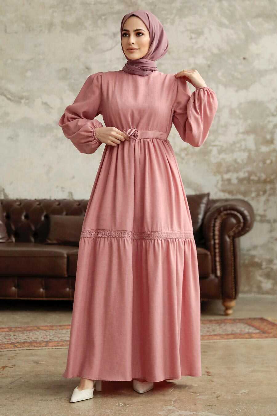 Robe Longue Hijab Rose Poudr 5864PD Joozal