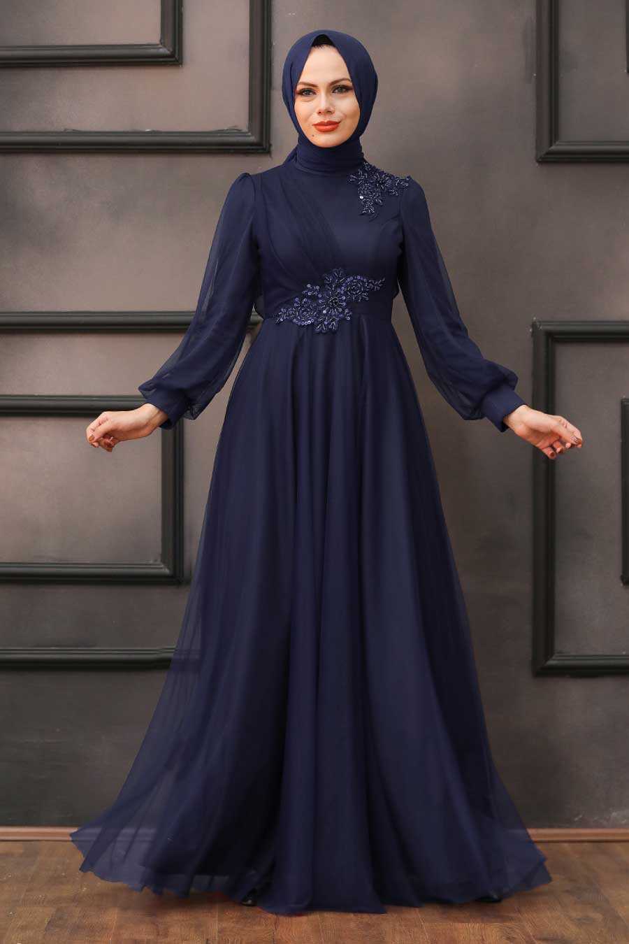 Red Embellished Top Detail İslamic Long Evening Dresses Long Sleeve Ot –  Sultan Dress