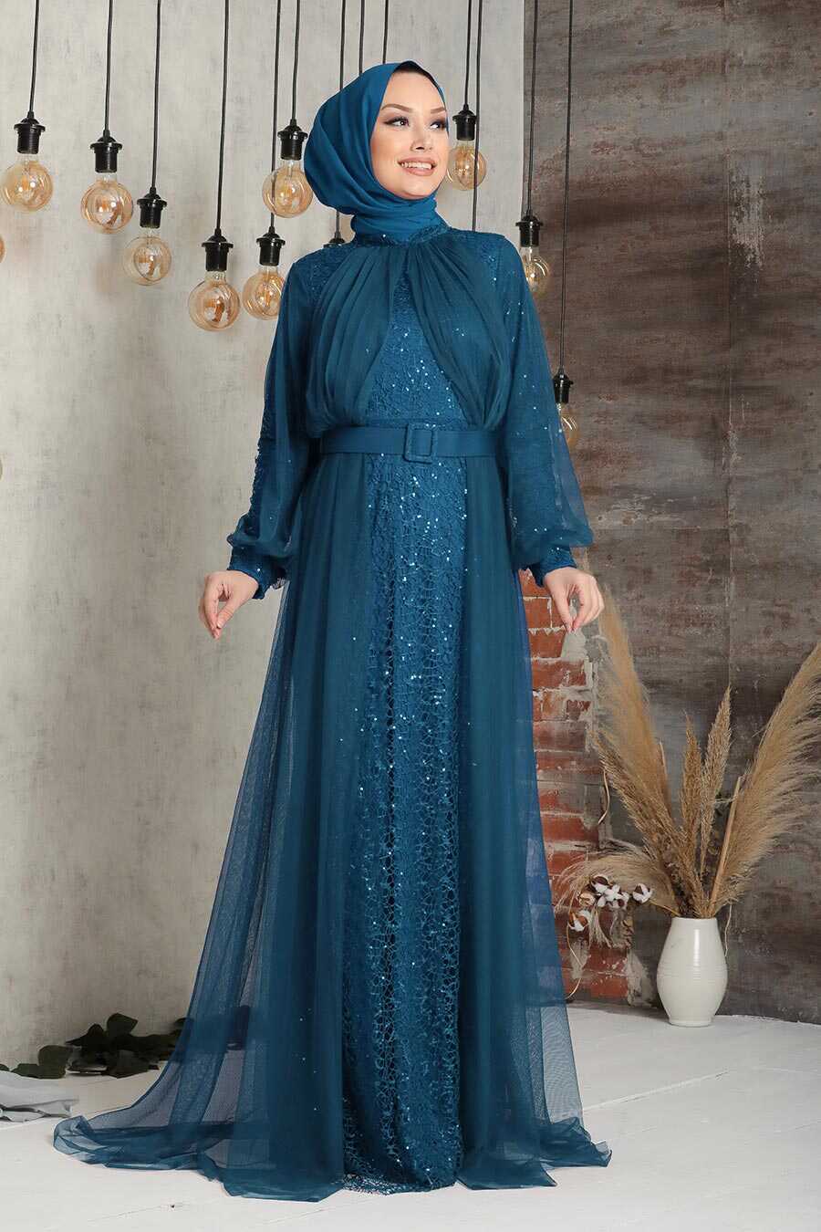 Petrol Green Turkish Hijab Prom Dress 5441PM Joozal