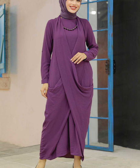 Plum Color Hijab Dress 34281MU