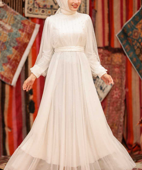 Plus Size White Islamic Wedding Gown 50080B