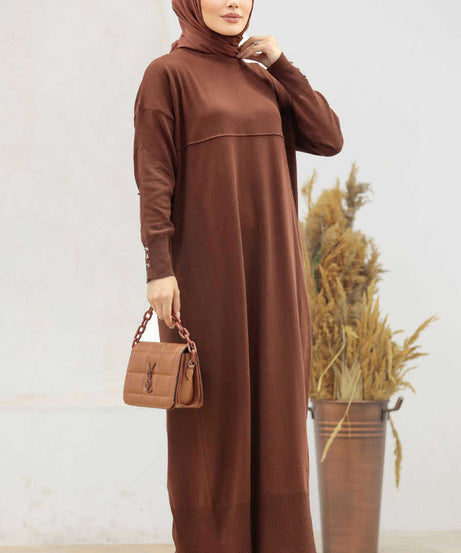 Brown Turkish Hijab Evening Gown 21960KH