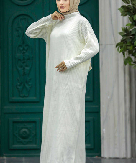 Ecru Muslim Long Knitwear Dress Style 34150E