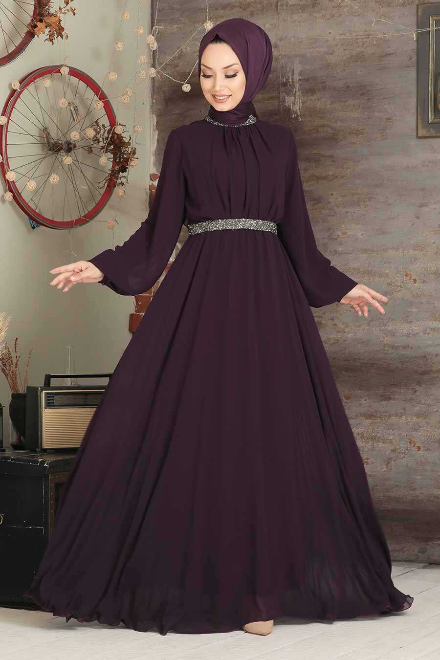 Robe de mari e de v tements islamiques violets modernes 5339MOR