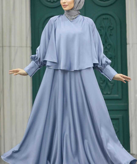 Plus Size Blue Hijab Wedding Gown 6051M