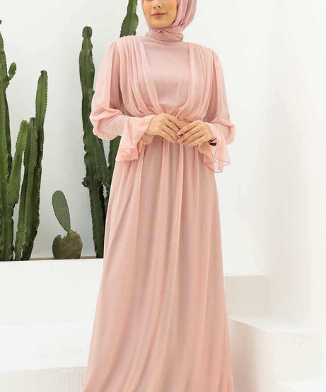 Salmon Pink Turkish Hijab Bridesmaid Dress 5367SMN